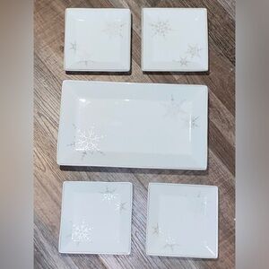 50%offw❤️ Ulta Beauty 5-pc Square White Snowflake Serving Christmas Winter 8x14